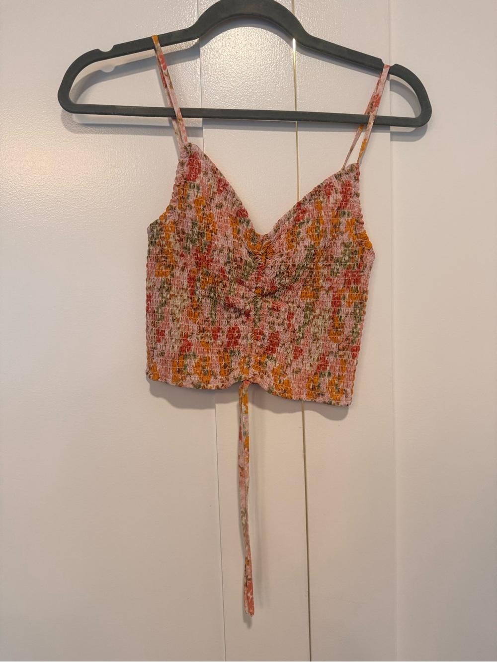 Forever 21 Pink Floral Smocked Tie-Front Cami